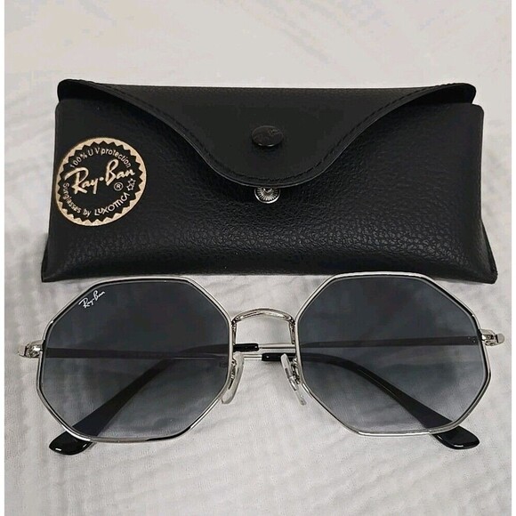 Ray Ban Sunglasses RB 1972 Octagon 9149/3F Silver Frame Clear Gradient Blue Lens
